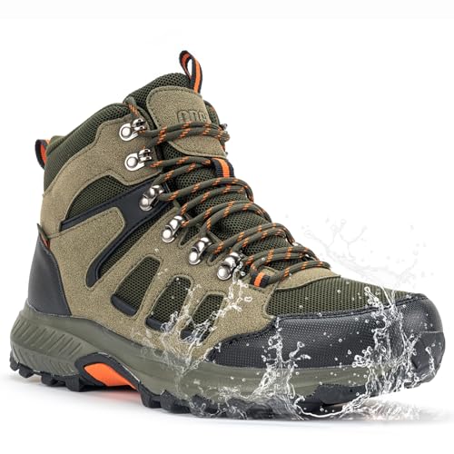 ODCKOI Wanderschuhe Herren Wasserdicht Leichte Trekkingschuhe High Rise Wanderstiefel Outdoor rutschfeste Bergschuhe, Camping, Trekking, Hiking Boots Braun Olivgrün Orange EU 46 von ODCKOI