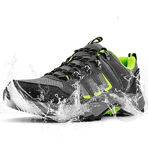 ODCKOI Wanderschuhe Herren Wasserdicht Leichte Trekkingschuhe Herren Outdoor rutschfeste Abriebfest Knöchel Bergschuhe, Camping, Hiking, Mountainbike, Trailrunning (Grau Grün EU 41) von ODCKOI