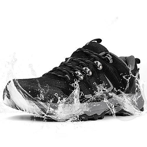 ODCKOI Wanderschuhe Herren Wasserdicht Leichte Trekkingschuhe Herren Outdoor rutschfeste Abriebfest Knöchel Bergschuhe, Camping, Hiking, Mountainbike, Trailrunning, Lauf Sneaker (Schwarz Grau EU 43) von ODCKOI