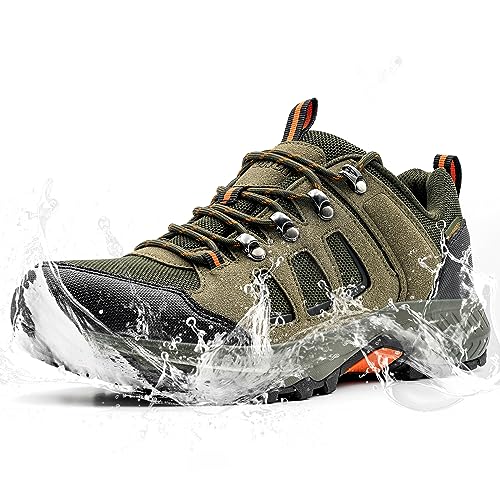 ODCKOI Wanderschuhe Herren Wasserdicht Leichte Trekkingschuhe Herren Hiking Outdoor rutschfeste Camping Bergschuhe Mountainbike Sneaker (Braun Olivgrün Orange EU 43) von ODCKOI