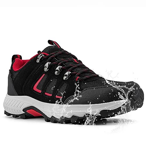 ODCKOI Wanderschuhe Herren Leichte Wasserdicht Schuhe Herren Trekkingschuhe Hiking rutschfeste Atmungsaktiv Outdoor Bergschuhe, Camping, Trailrunning, Mountainbike Sneaker (Rot Schwarz EU 45) von ODCKOI