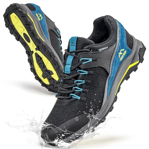 ODCKOI Wanderschuhe Herren Wasserdicht Trailrunning Sneaker Leichte Trekkingschuhe Herren Atmungsaktiv Outdoor rutschfeste Abriebfest Traillaufschuhe Camping Hiking (Schwarz Blau EU 44) von ODCKOI