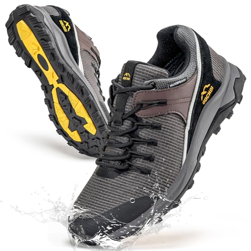 ODCKOI Wanderschuhe Herren Wasserdicht Trailrunning Sneaker Leichte Trekkingschuhe Herren Atmungsaktiv Outdoor rutschfeste Abriebfest Traillaufschuhe Camping Hiking (Schwarz Dunkelgrau Kaffee EU 44) von ODCKOI