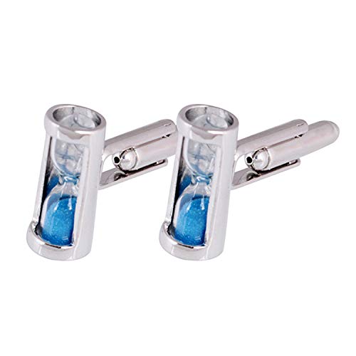 ODETOJOY 1 Paar Manschettenknöpfe für Herren, Grün Blau Sanduhr Manschettenknöpfe Herren Silber stehlen Sand Glas Timer Kristall Schmuck Stilvolle Männer Geschenke (Blau) von ODETOJOY