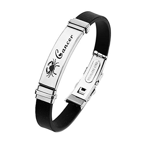 ODETOJOY 12 Konstellationen Sternzeichen Armband Damen Surferarmband Armreif Seil Sternbild Edelstahl Manschette Männer Gummi Horoskop Astrologie Armband mit Pulseras Schmuck (Krebs) von ODETOJOY
