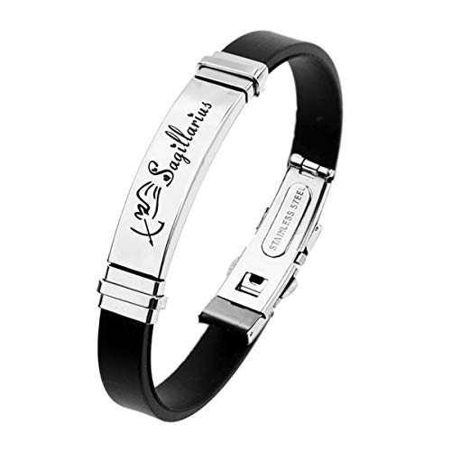 ODETOJOY 12 Konstellationen Sternzeichen Armband Damen Surferarmband Armreif Seil Sternbild Edelstahl Manschette Männer Gummi Horoskop Astrologie Armband mit Pulseras Schmuck (Schütze) von ODETOJOY