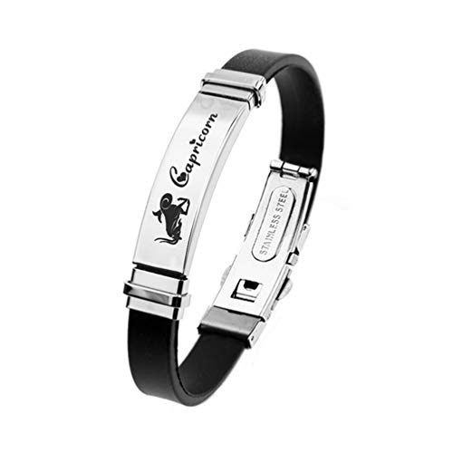 ODETOJOY 12 Konstellationen Sternzeichen Armband Damen Surferarmband Armreif Seil Sternbild Edelstahl Manschette Männer Gummi Horoskop Astrologie Armband mit Pulseras Schmuck (Steinbock) von ODETOJOY