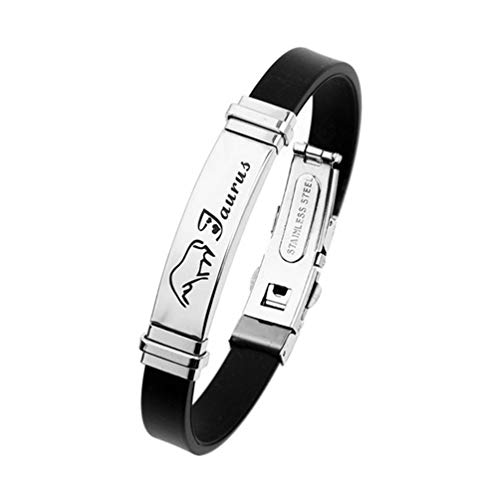 ODETOJOY 12 Konstellationen Sternzeichen Armband Damen Surferarmband Armreif Seil Sternbild Edelstahl Manschette Männer Gummi Horoskop Astrologie Armband mit Pulseras Schmuck (Stier) von ODETOJOY