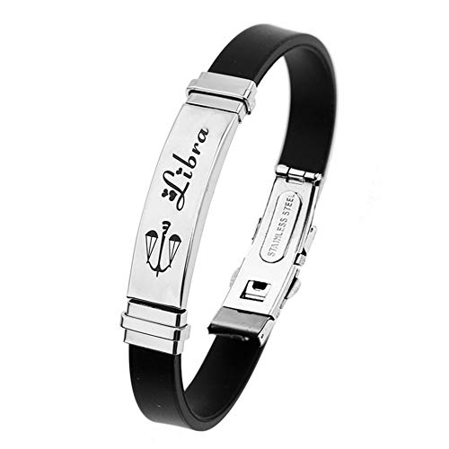 ODETOJOY 12 Konstellationen Sternzeichen Armband Damen Surferarmband Armreif Seil Sternbild Edelstahl Manschette Männer Gummi Horoskop Astrologie Armband mit Pulseras Schmuck (Waage) von ODETOJOY