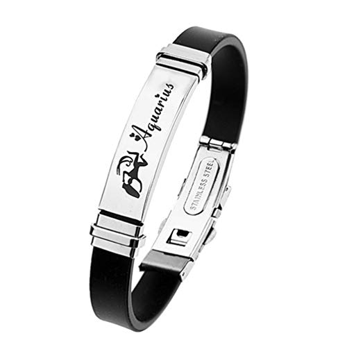 ODETOJOY 12 Konstellationen Sternzeichen Armband Damen Surferarmband Armreif Seil Sternbild Edelstahl Manschette Männer Gummi Horoskop Astrologie Armband mit Pulseras Schmuck (Wassermann) von ODETOJOY