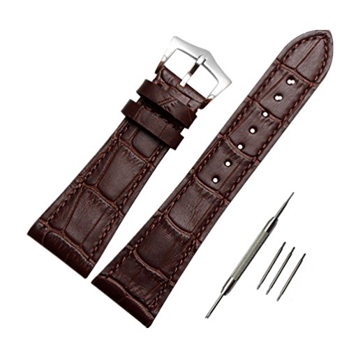 ODETOJOY 25mm Uhrband Wechselarmband Ersatzband Uhrenarmband echtes Leder für Männer+3 Stück Uhrenarmband Edelstahl Frühling Bars Link Pins mit Entfer Braune lederne Silberne Schnalle von ODETOJOY