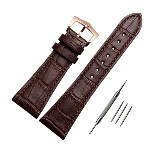 ODETOJOY 25mm Uhrband Wechselarmband Ersatzband Uhrenarmband echtes Leder für Männer+3 Stück Uhrenarmband Edelstahl Frühling Bars Link Pins mit Entfer Braune lederne gold Schnalle von ODETOJOY