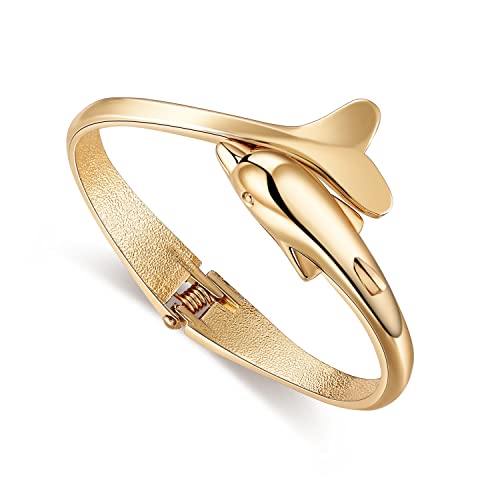 ODETOJOY | Delphin-Armband Damen Gold, Manschetten-Design, offen Boho, glatter Liebes-Symbol, für Geburtstage, Strand-Outfits, Niellfrei von ODETOJOY