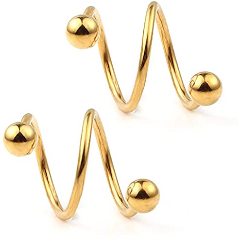ODETOJOY Gold Punk Spirale Twister Barbell Ohrring für Männer Gauge 16G Kugel 316L Edelstahl eloxiert S Doppel Ohr Knorpel Helix Lippe Ringe von ODETOJOY