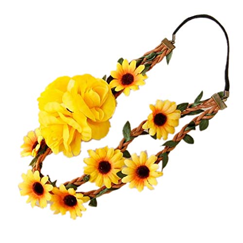 ODETOJOY Sonnenblume Stirnband Haarband Blumen Damen Braut Haarbänder, Haar Kamm Rebe Stirnbänder Haarschmuck Blumen Hochzeit Haarteile Vintage Haarkranz Fall Blume Krone von ODETOJOY