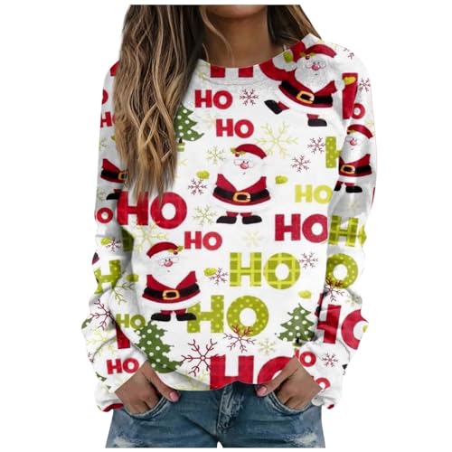 Damen Christmas Weihnachtspullover Weihnachtsmann Pullover Sweatshirt Ugly Elch Gedruckt Xmas Pulli Top Festliche Oberteile Langarm Blusen Pullover T Shirts von ODJOY-FAN