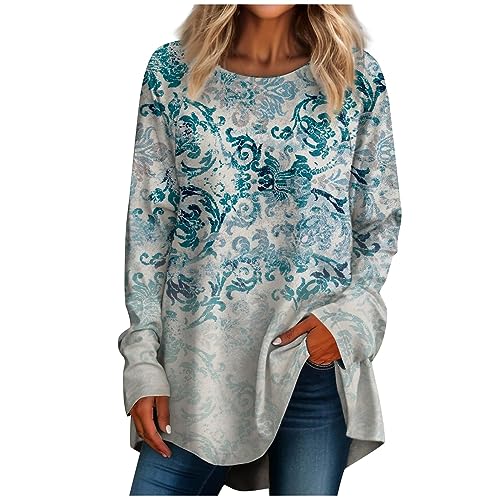 Damen Rundhals Druck T-Shirts Elegant Lose Shirts Basic Blusen Oktober 2023 Tunika Langarmshirt Rosa Lustige Pullover Festliche Oberteile Bluse Herbstmode Tops von ODJOY-FAN