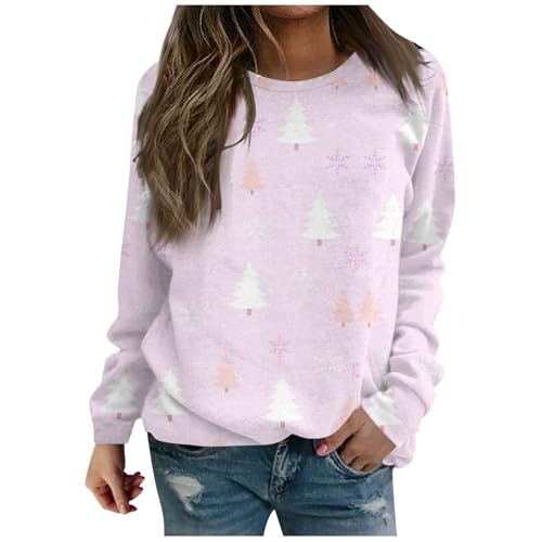 Damen Weihnachtsmann Pullover Christmas Weihnachtspullover Pullover Langarm Xmas Pulli Top Festliche Oberteile Ugly Elch Gedruckt Blusen T Shirts Sweatshirt von ODJOY-FAN