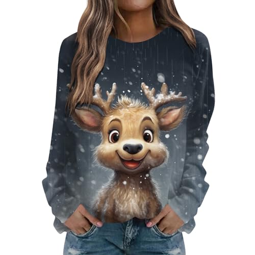 Damen Xmas Pulli Top Christmas Weihnachtspullover T Shirts Ugly Elch Gedruckt Weihnachtsmann Pullover Festliche Oberteile Blusen Langarm Pullover Sweatshirt von ODJOY-FAN