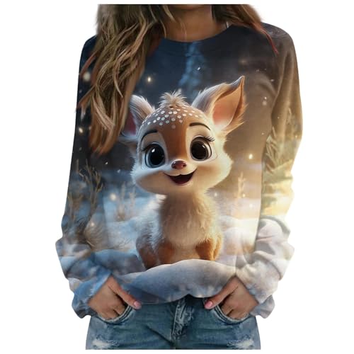 Damen Xmas Pulli Top Christmas Weihnachtspullover T Shirts Ugly Elch Gedruckt Weihnachtsmann Pullover Festliche Oberteile Blusen Langarm Pullover Sweatshirt von ODJOY-FAN