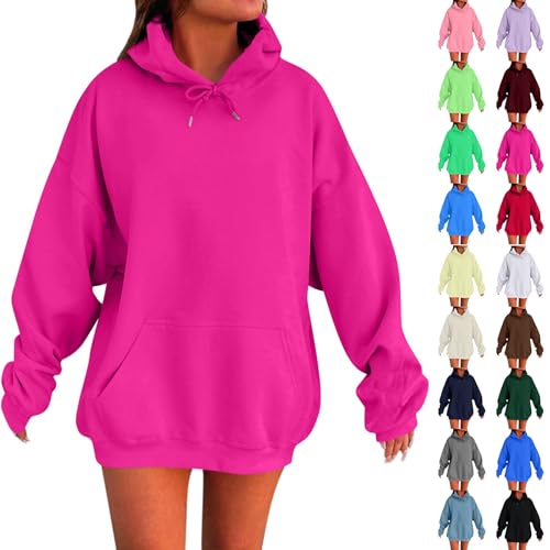 Hoodie Damen Oversize Casual Einfarbig Langarm Pullover Mit Kapuze Warm Kapuzenpullover Mit Taschen Herbst Sweatshirt Hoody Locker Basic Pulli Hooded Outdoor Sport Langarmshirt Outwear Streetwear von ODJOY-FAN
