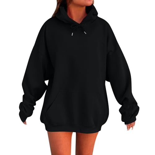 Hoodie Damen Oversize Casual Einfarbig Langarm Pullover Mit Kapuze Warm Kapuzenpullover Mit Taschen Herbst Sweatshirt Hoody Locker Basic Pulli Hooded Outdoor Sport Langarmshirt Outwear Streetwear von ODJOY-FAN