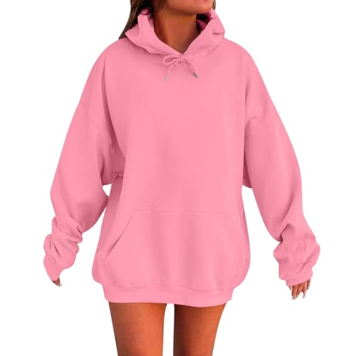 Hoodie Damen Oversize Casual Einfarbig Langarm Pullover Mit Kapuze Warm Kapuzenpullover Mit Taschen Herbst Sweatshirt Hoody Locker Basic Pulli Hooded Outdoor Sport Langarmshirt Outwear Streetwear von ODJOY-FAN
