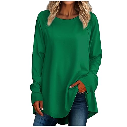 Longshirt Damen Oversize Lose Shirts 2023 Oktober Pullover Elegant Oberteile Bluse Festliche Basic Tunika Langarmshirt Rosa Lustige Blusen Druck Tops Herbstmode T-Shirts von ODJOY-FAN