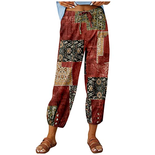 ODJOY-FAN Bauchweg Hose Damen Stretch Leinenhose Elegant Strandhose Sommer Große Größen Haremshose Lockere Luftig Freizeithose Yogahose Stretch Leicht Boho Sommerhose von ODJOY-FAN