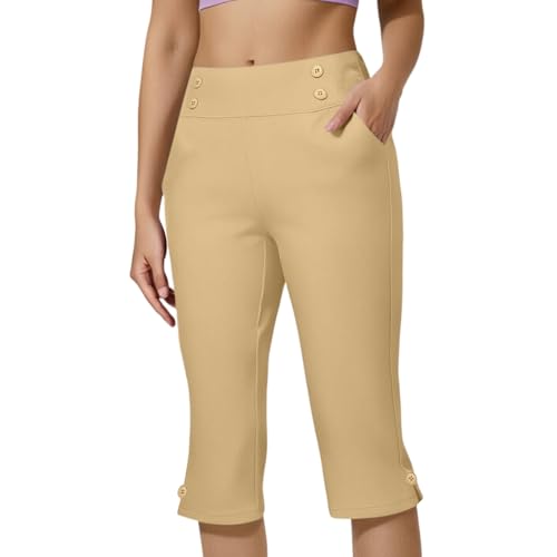 ODJOY-FAN Cargohose Damen 3/4 Caprihose Damen Sommer Sport Dreiviertel mit Taschen Laufhose Cargohose Atmungsaktiv Outdoor Casual Sporthose Wanderhose Leicht Bequem Stretch Sommerhose Trekkinghose von ODJOY-FAN