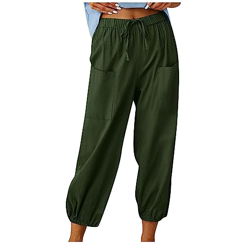 ODJOY-FAN Haremshose Damen Lockere Luftig Yogahose Stretch Sommerhose Stretch Leicht Strandhose Sommer Große Größen Boho Haremshose Elegant Freizeithose Leinenhose von ODJOY-FAN