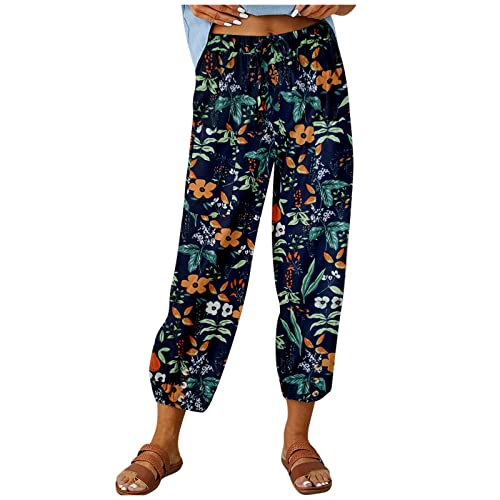 ODJOY-FAN Hose Damen Stretch Haremshose Boho Strandhose Elegant Sommerhose Stretch Leicht Freizeithose Leinenhose Lockere Luftig Sommer Große Größen Yogahose von ODJOY-FAN