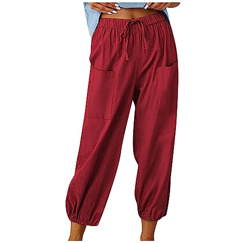 ODJOY-FAN Hose Damen Stretch Leicht Leinenhose Lockere Luftig Haremshose Elegant Sommerhose Boho Sommer Große Größen Yogahose Stretch Freizeithose Strandhose von ODJOY-FAN