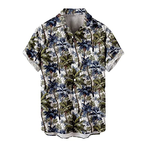 ODJOY-FAN Kleidungsstück Für Herren Basic Blumenhemd Kurzärmliges Strandhemdn Hemden Leinenhemden Hawaiihemden Relaxed Fit Kurzarm Klassisch Freizeithemden Sommerhemd von ODJOY-FAN