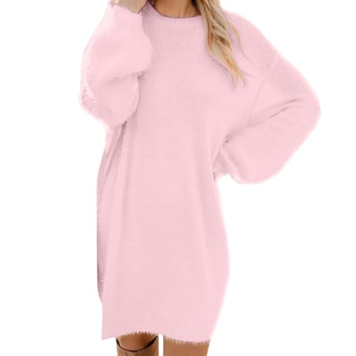 ODJOY-FAN Pullover Kleid Damen Herbst Winter Warm Pulloverkleid Plüsch Sweatkleid Lang Kleider Longpullover Freizeitkleid Dress Langarm Sweatshirt Freizeitkleid Herbst Winter von ODJOY-FAN