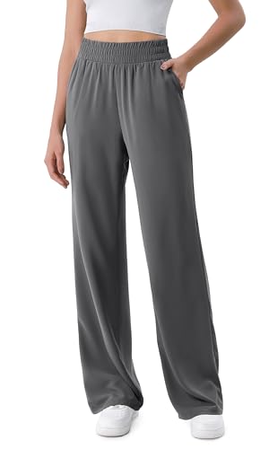 ODODOS Chiffon-Hose mit weitem Bein, leicht, hohe Taille, Schlupfhose mit Taschen, Dunkelgrau, X-Klein ODODOS Chiffon-Hose mit weitem Bein, leicht, hohe Taille, Schlupfhose mit Taschen, Dunkelgrau, X-Klein von ODODOS