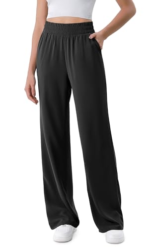ODODOS Chiffon-Hose mit weitem Bein, leicht, hohe Taille, Schlupfhose mit Taschen, Schwarz, X-Klein ODODOS Chiffon-Hose mit weitem Bein, leicht, hohe Taille, Schlupfhose mit Taschen, Schwarz, X-Klein von ODODOS