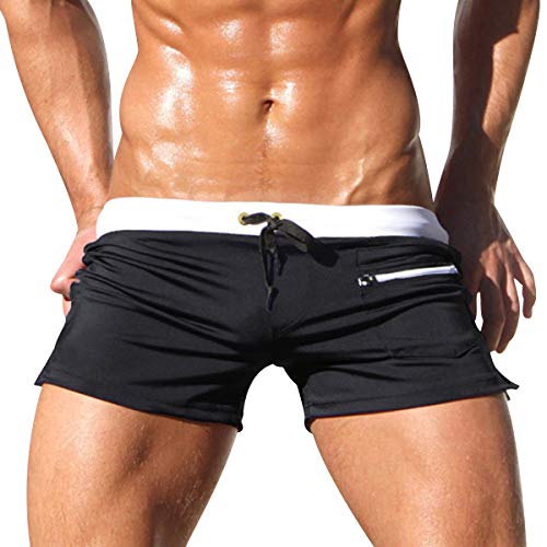 Badehose Herren Badeshorts Männer Kurz Enge Schwimmhose Knappe Schwimmshorts Schnelltrocknend Bademode Kurze Badehosen Badepants Swim Shorts Herren Strand Shorts Strandhose Boardshorts Schwarz M von ODOKEI