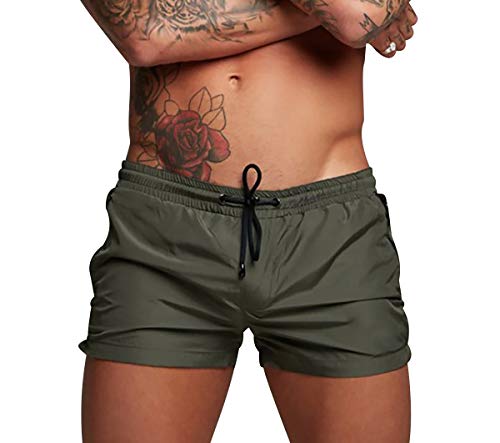 Boardshorts Herren Badehose Herren Badeshorts Herren Kurz Schwimmhose Männer Badehosen Mann Bademode Kurze Badeshort Surf Boxer Badehose mit Reissverschlusstasche Sport Schnelltrocknend Sommer Grün M von ODOKEI