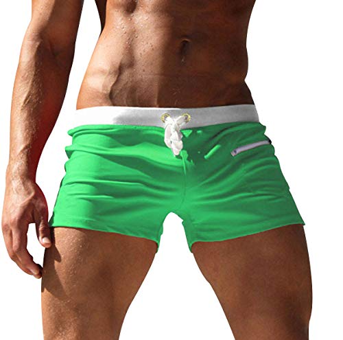 ODOKEI Badehose Herren Badeshorts Männer Kurz Enge Schwimmhose Knappe Schwimmshorts Schnelltrocknend Bademode Kurze Badehosen Badepants Swim Shorts Herren Strand Shorts Strandhose Boardshorts Grün M von ODOKEI