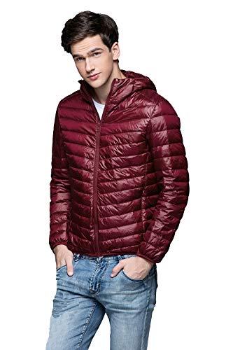 ODOKEI Daunenjacke Herren Steppjacke Herren mit Kapuze Herren Steppjacke Winter Herren Daunen Steppjacke Herren Steppjacke mit Strickärmeln Herren Leicht Herren Daunenjacke Weinrot 4XL von ODOKEI