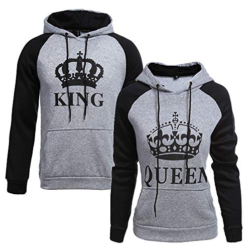 ODOKEI King Queen Passende Paar Pullover Hoodie Set Pärchen Sweatshirt Damen Herren Kapuzenpullover Passende Paar Pullover Hoodie Set Hoodies von ODOKEI