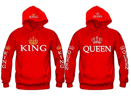 ODOKEI King Queen Passende Paar Pullover Hoodie Set Pärchen Sweatshirt Damen Herren Kapuzenpullover Passende Paar Pullover Hoodie Set Hoodies von ODOKEI