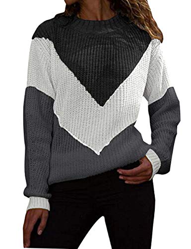 ODOKEI Pullover Damen Strickpullover Farbblock Pullover Casual Winter Sweater Sweatshirt Winter Bluse Streifenpullover Schwarz Weiß S von ODOKEI