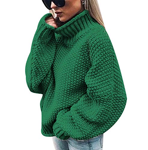 ODOKEI Turtleneck Knitted Pullover Damen Strick Grobstrick Strickpullover Damen Oversize Strickpulli Pulli Damen Übergröße Pullis Frauen Weite Dicker Zopfstrick Pullovers Damen Winterpullover Grün XL von ODOKEI