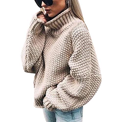 ODOKEI Turtleneck Knitted Pullover Damen Strick Grobstrick Strickpullover Damen Oversize Strickpulli Pulli Damen Übergröße Pullis Frauen Weite Dicker Zopfstrick Pullovers Damen Winterpullover Khaki L von ODOKEI
