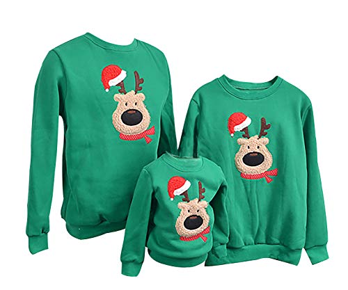 ODOKEI Weihnachtspullover für Die Ganze Familie Weihnachts Familien Pullover Sweatshirt Xmas Sweater Kapuzenpullover Familie Damen Herren Kinder Weihnachtsmann Schneemann mit Rentier Grün Herren XL von ODOKEI