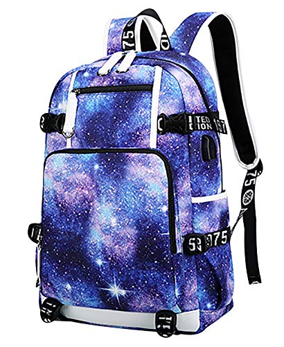 Schulrucksack Mädchen Teenager USB Rucksäcke Schule Oberstufe Jungen Schulrucksäcke Laptop Jugendliche Weiterführende Schule Rucksack Damen Großer Freizeitrucksack Schultaschen Jugendlich Lässig Blau von ODOKEI