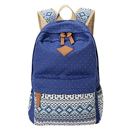 Schulrucksack Teenager Mädchen Rucksack Schule Jugendlich Schulrucksäcke Schultasche für Jugendliche Laptop Rucksäcke Damen Schul Schulranzen Rucksack Canvas Tagesrucksack Daypack Großer Schöne Blau von ODOKEI