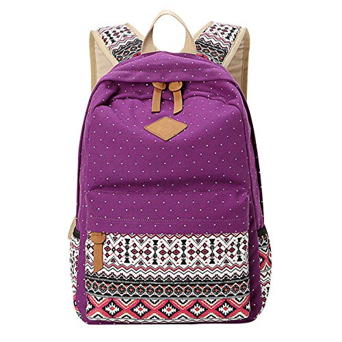 Schulrucksack Teenager Mädchen Rucksack Schule Jugendlich Schulrucksäcke Schultasche für Jugendliche Laptop Rucksäcke Damen Schul Schulranzen Rucksack Canvas Tagesrucksack Daypack Großer Schöne Lila von ODOKEI